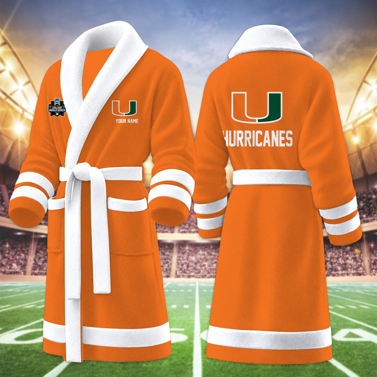 [FAN FAVORITE] NEW CUSTOMIZED NCAA CWS04 MIH MIAMI HURRICANES MULTICOLOR FLEECE BATHROBE