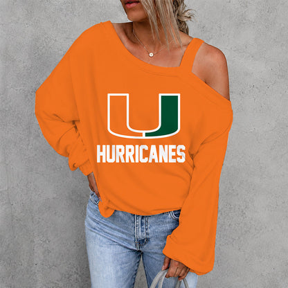 [FAN FAVORITE] NEW CUSTOMIZED NCAA CWS04 MIH MIAMI HURRICANES WOMEN'S OFF-SHOULDER LONG SLEEVE SHIRT