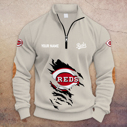 [FLASH SALE] NEW CUSTOMIZED MLB05 CRS CINCINNATI REDS MULTICOLOR STRIPED QUATER ZIP SWEATSHIRT