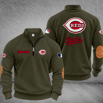 [FLASH SALE] NEW CUSTOMIZED MLB05 CRS CINCINNATI REDS MULTICOLOR STRIPED QUATER ZIP SWEATSHIRT