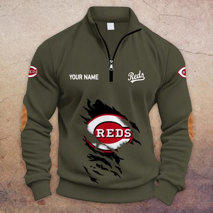 [FLASH SALE] NEW CUSTOMIZED MLB05 CRS CINCINNATI REDS MULTICOLOR STRIPED QUATER ZIP SWEATSHIRT