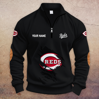 [FLASH SALE] NEW CUSTOMIZED MLB05 CRS CINCINNATI REDS MULTICOLOR STRIPED QUATER ZIP SWEATSHIRT