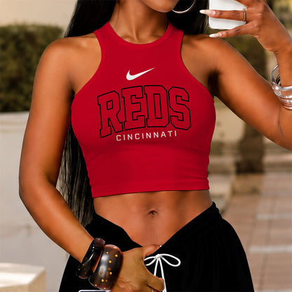 [FLASH SALE] NEW CUSTOMIZED MLB05 CRS CINCINNATI REDS WOMEN'S CROP TOP & LONGPANTS SET