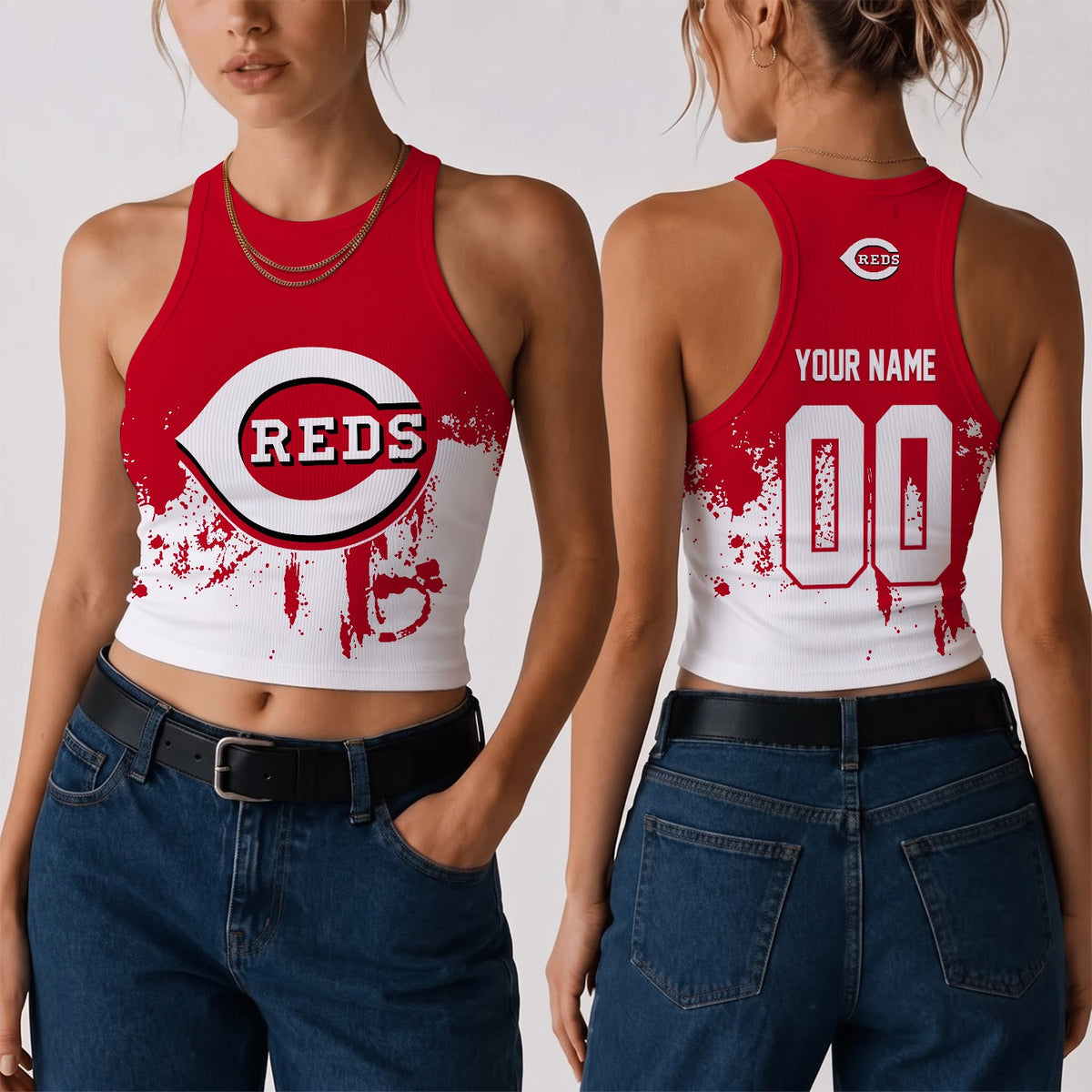 [FLASH SALE] NEW CUSTOMIZED MLB05 CRS THE REDS WOMEN'S CROP TOP