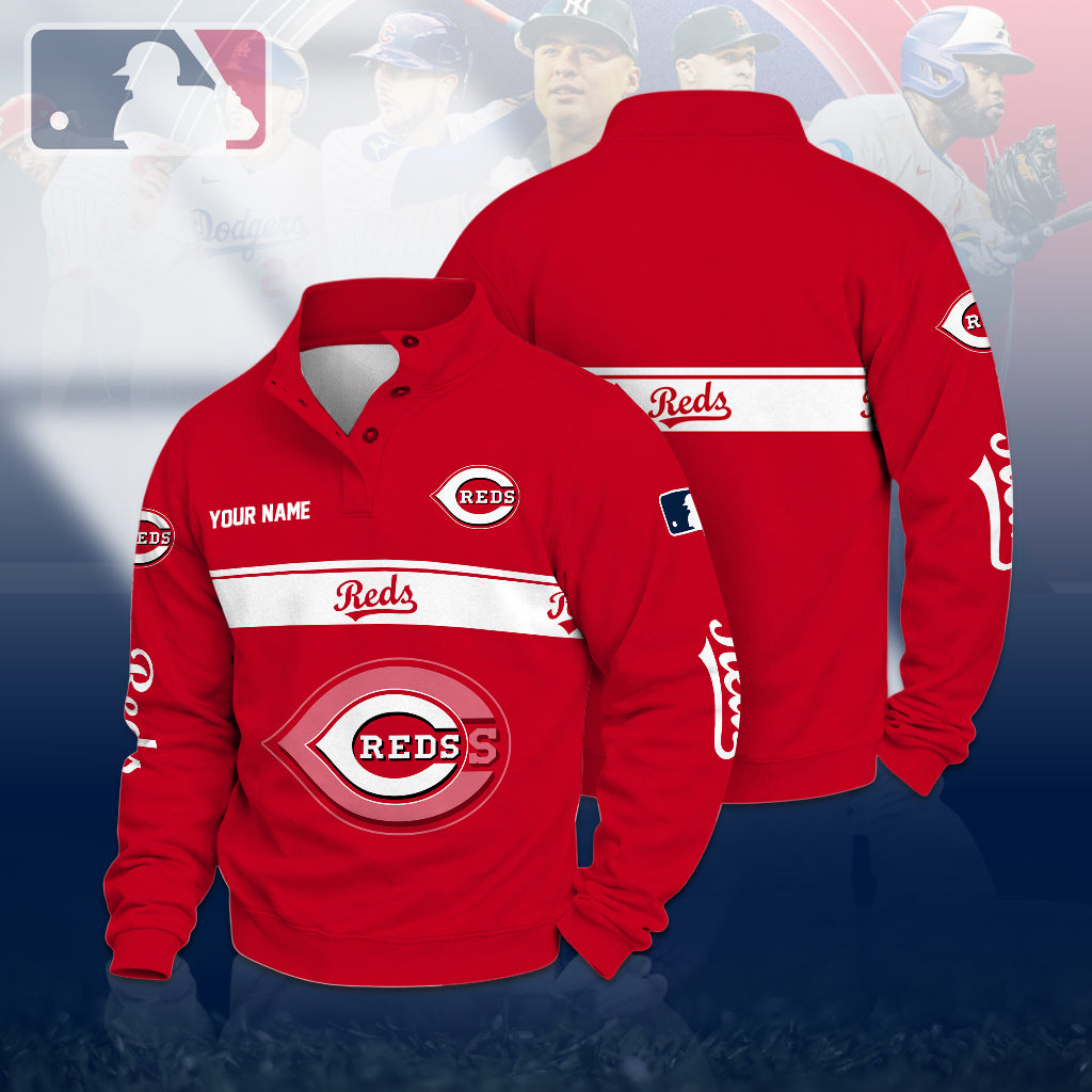 [FLASH SALE] NEW CUSTOMIZED MLB05 CRS CINCINNATI REDS QUARTER-BUTTON SWEATSHIRT