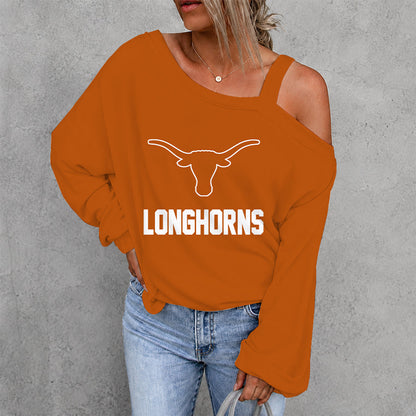 [FAN FAVORITE] NEW CUSTOMIZED NCAA CWS05 TXL TEXAS LONGHORNS WOMEN'S OFF-SHOULDER LONG SLEEVE SHIRT