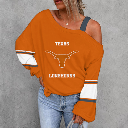 [FAN FAVORITE] NEW CUSTOMIZED NCAA CWS05 TXL TEXAS LONGHORNS WOMEN'S OFF-SHOULDER LONG SLEEVE SHIRT