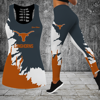 [FAN FAVORITE] NEW CUSTOMIZED NCAA CWS05 TXL TEXAS LONGHORNS HOLLOW TANK TOP & LEGGINGS SET