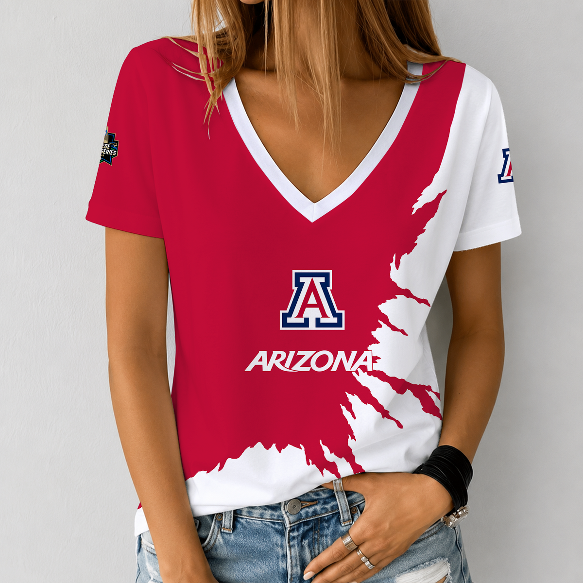 [FAN FAVORITE] NEW CUSTOMIZED NCAA CWS06 ARW ARIZONA WILDCATS V-NECK FEMALE SHIRT