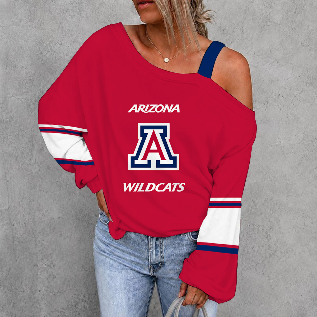 [FAN FAVORITE] NEW CUSTOMIZED NCAA CWS06 ARW ARIZONA WILDCATS WOMEN'S OFF-SHOULDER LONG SLEEVE SHIRT
