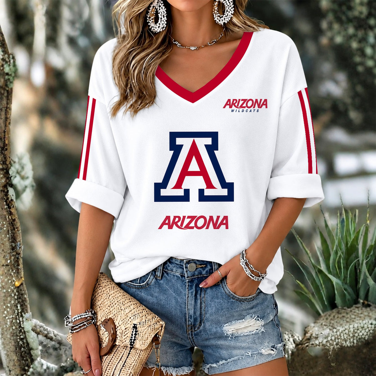[FAN FAVORITE] NEW CUSTOMIZED NCAA CWS06 ARW ARIZONA WILDCATS WOMEN'S V-NECK LONG SLEEVE SHIRT