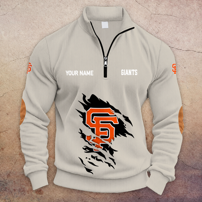 [FLASH SALE] NEW CUSTOMIZED MLB06 SFG SAN FRANCISCO GIANTS MULTICOLOR STRIPED QUATER ZIP SWEATSHIRT