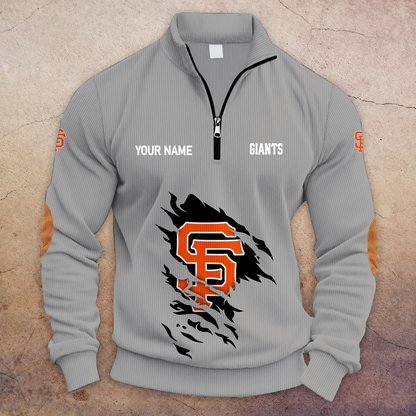 [FLASH SALE] NEW CUSTOMIZED MLB06 SFG SAN FRANCISCO GIANTS MULTICOLOR STRIPED QUATER ZIP SWEATSHIRT