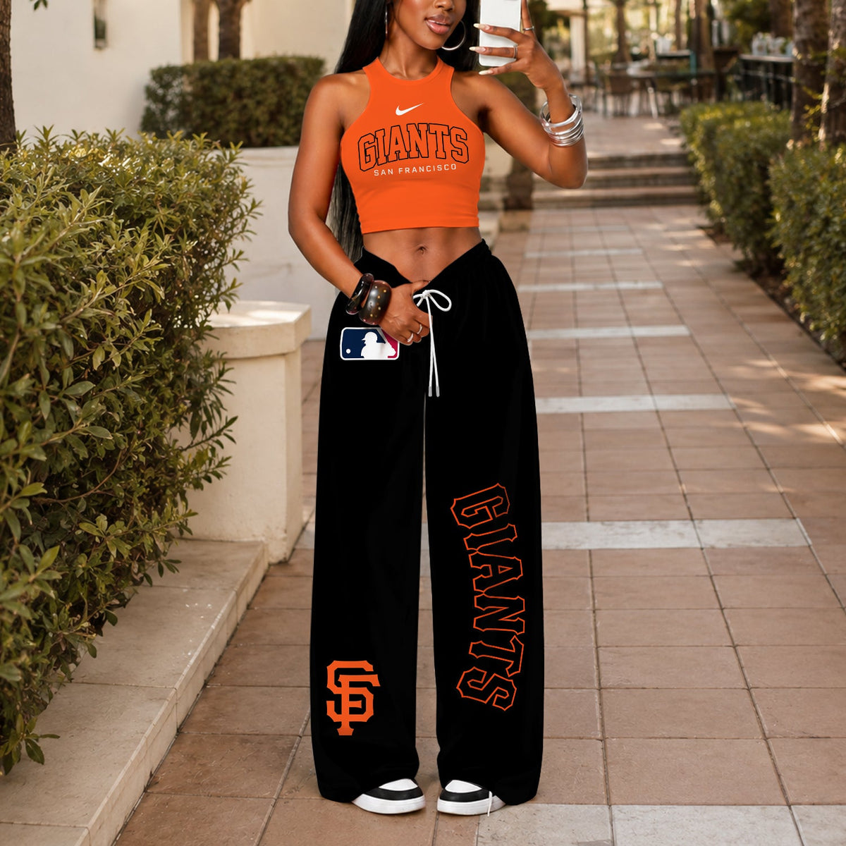 [FLASH SALE] NEW CUSTOMIZED MLB06 SFG SAN FRANCISCO GIANTS WOMEN'S CROP TOP & LONGPANTS SET