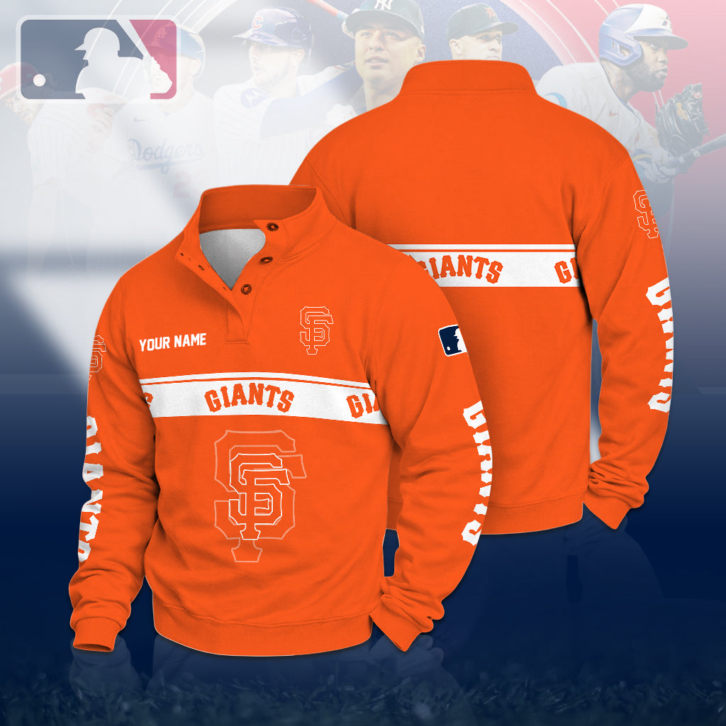 [FLASH SALE] NEW CUSTOMIZED MLB06 SFG SAN FRANCISCO GIANTS QUARTER-BUTTON SWEATSHIRT