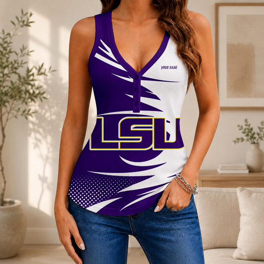 [FAN FAVORITE] NEW CUSTOMIZED NCAA CWS07 LST LSU TIGERS WOMEN'S V-NECK TANK TOP