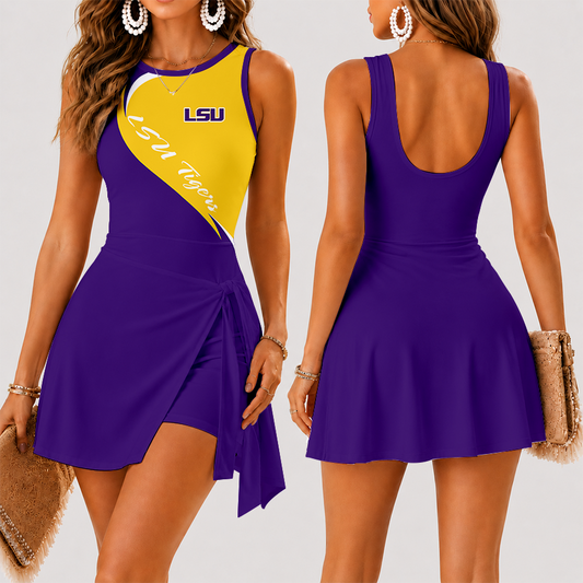 [FAN FAVORITE] NEW CUSTOMIZED NCAA CWS07 LST LSU TIGERS WOMEN'S SUMMER SKORT DRESS