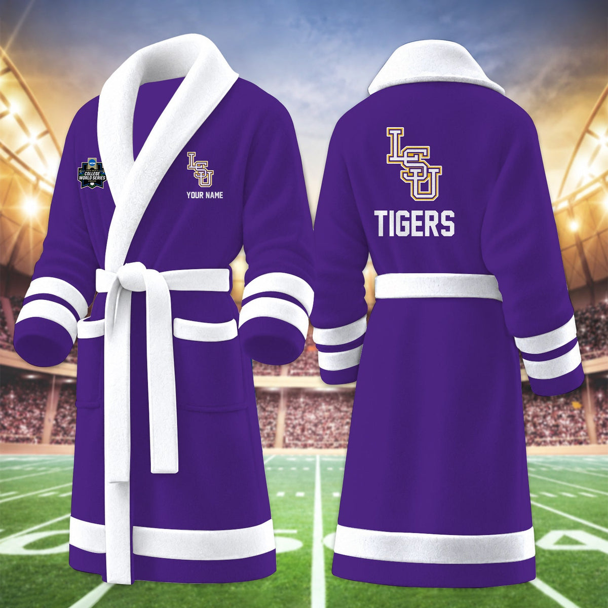 [FAN FAVORITE] NEW CUSTOMIZED NCAA CWS07 LST LSU TIGERS MULTICOLOR FLEECE BATHROBE