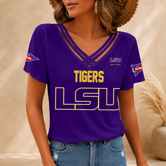 [FAN FAVORITE] NEW CUSTOMIZED NCAA CWS07 LST LSU TIGERS V-NECK SHIRT