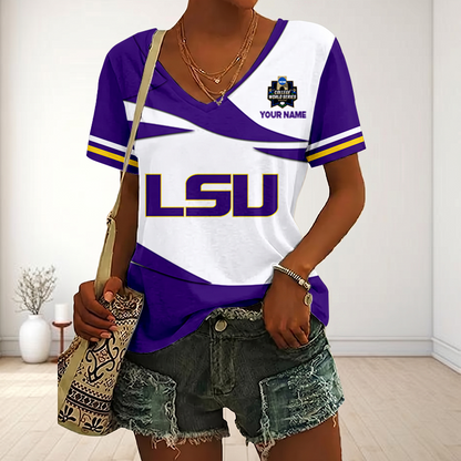 [FLASH SALE] NEW CUSTOMIZED | NCAA CWS07 LST LSU TIGERS V-NECK FEMALE SHIRT