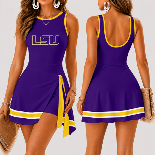 [FAN FAVORITE] NEW CUSTOMIZED NCAA CWS07 LST LSU TIGERS WOMEN'S SUMMER SKORT DRESS