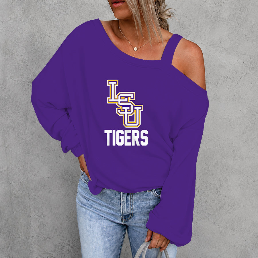 [FAN FAVORITE] NEW CUSTOMIZED NCAA CWS07 LST LSU TIGERS WOMEN'S OFF-SHOULDER LONG SLEEVE SHIRT