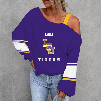 [FAN FAVORITE] NEW CUSTOMIZED NCAA CWS07 LST LSU TIGERS WOMEN'S OFF-SHOULDER LONG SLEEVE SHIRT