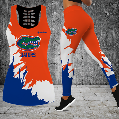 [FAN FAVORITE] NEW CUSTOMIZED NCAA CWS08 FLG FLORIDA GATORS HOLLOW TANK TOP & LEGGINGS SET