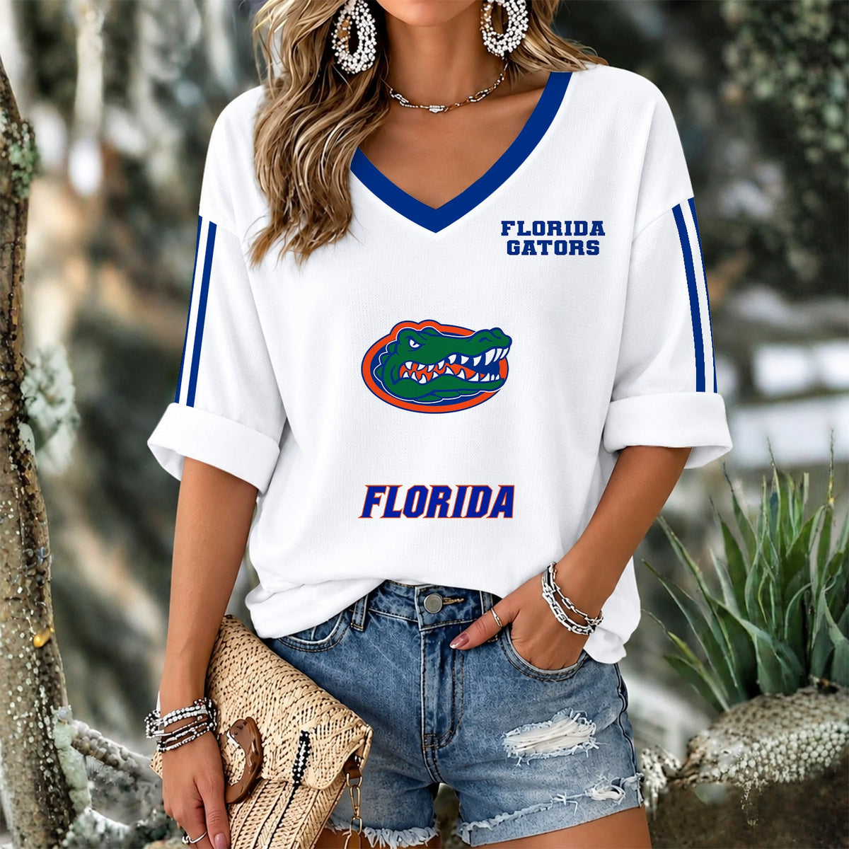 [FAN FAVORITE] NEW CUSTOMIZED NCAA CWS08 FLG FLORIDA GATORS WOMEN'S V-NECK LONG SLEEVE SHIRT