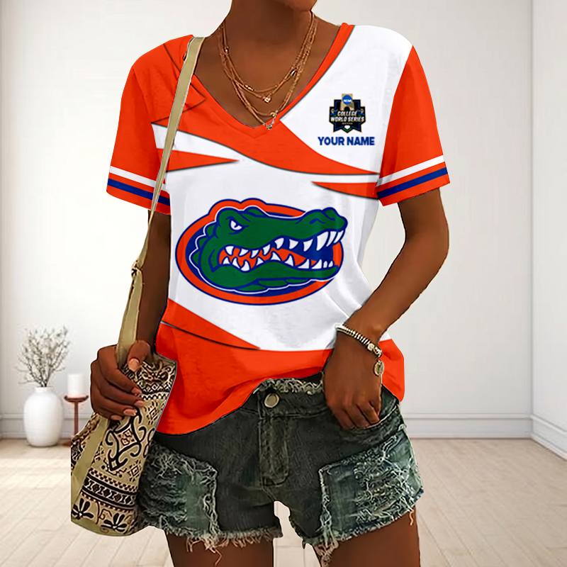 [FLASH SALE] NEW CUSTOMIZED | NCAA CWS08 FLG FL GATORS V-NECK FEMALE SHIRT