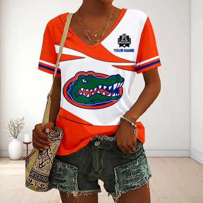[FLASH SALE] NEW CUSTOMIZED | NCAA CWS08 FLG FL GATORS V-NECK FEMALE SHIRT
