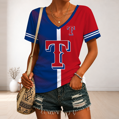 [FLASH SALE] NEW CUSTOMIZED MLB08 TRS TEXAS RANGERS V-NECK FEMALE SHIRT
