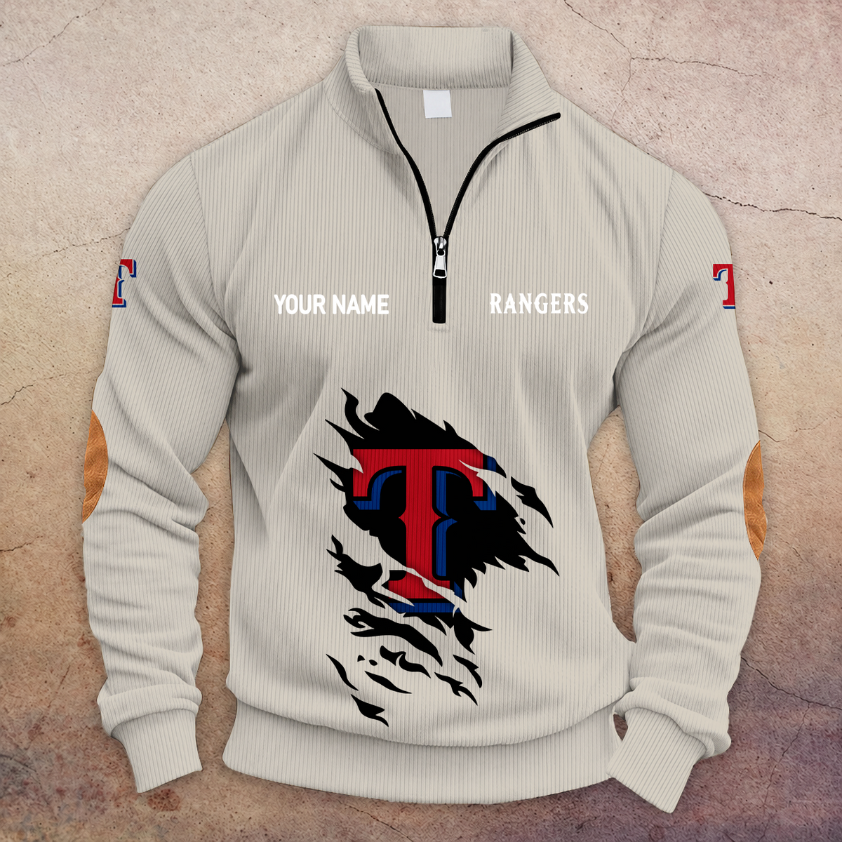 [FLASH SALE] NEW CUSTOMIZED MLB08 TRS TEXAS RANGERS MULTICOLOR STRIPED QUATER ZIP SWEATSHIRT