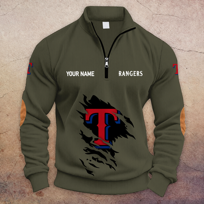 [FLASH SALE] NEW CUSTOMIZED MLB08 TRS TEXAS RANGERS MULTICOLOR STRIPED QUATER ZIP SWEATSHIRT
