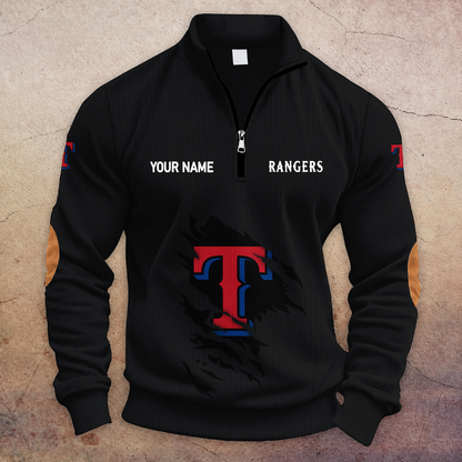 [FLASH SALE] NEW CUSTOMIZED MLB08 TRS TEXAS RANGERS MULTICOLOR STRIPED QUATER ZIP SWEATSHIRT