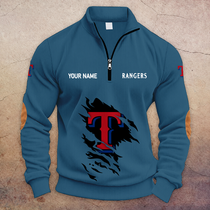 [FLASH SALE] NEW CUSTOMIZED MLB08 TRS TEXAS RANGERS MULTICOLOR STRIPED QUATER ZIP SWEATSHIRT