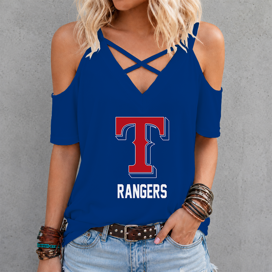 [FLASH SALE] NEW CUSTOMIZED MLB08 TRS TEXAS RANGERS CRISS CROSS V-NECK TOP