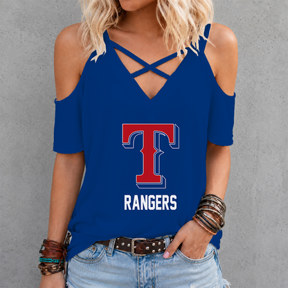 [FLASH SALE] NEW CUSTOMIZED MLB08 TRS TEXAS RANGERS CRISS CROSS V-NECK TOP