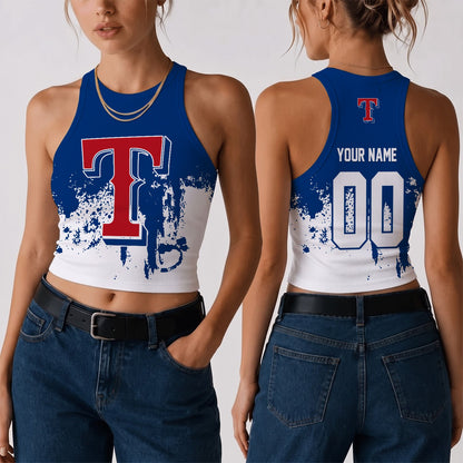 [FLASH SALE] NEW CUSTOMIZED MLB08 TRS THE RANGERS WOMEN'S CROP TOP