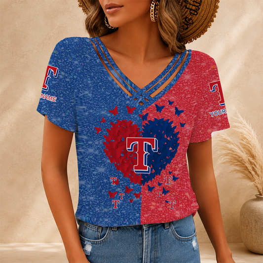 [FLASH SALE] NEW CUSTOMIZED MLB08 TRS TEXAS RANGERS V-NECK SHIRT