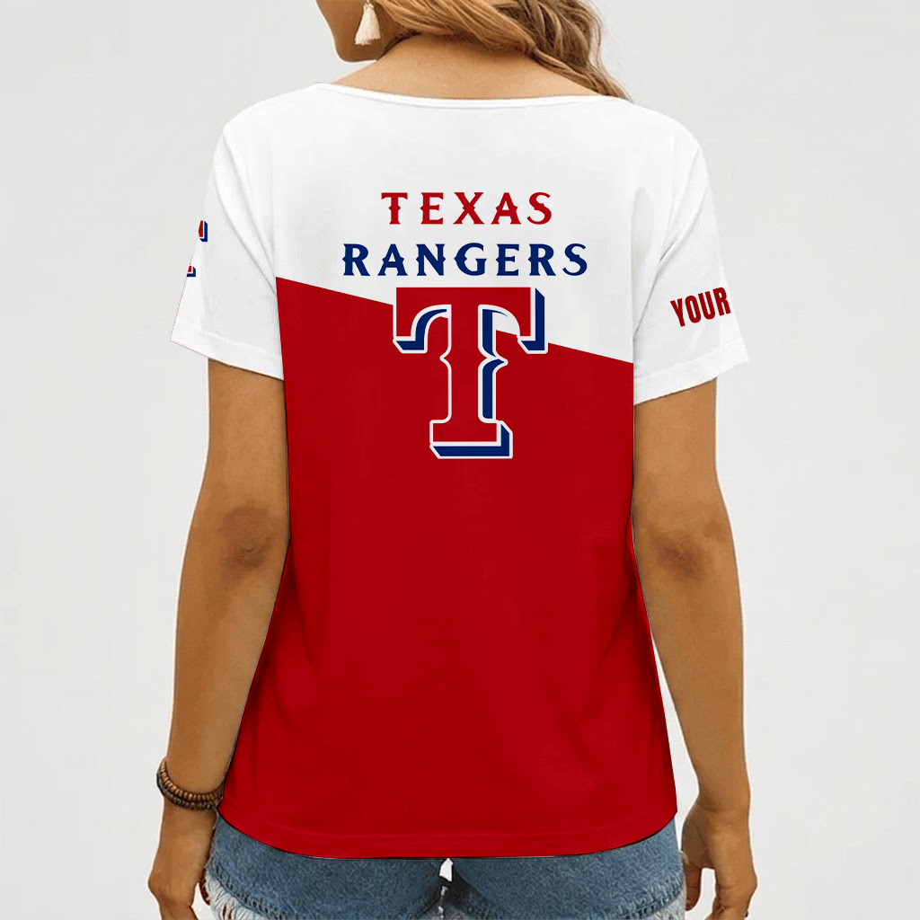 [FLASH SALE] NEW CUSTOMIZED MLB08 TRS TEXAS RANGERS V-NECK FEMALE SHIRT