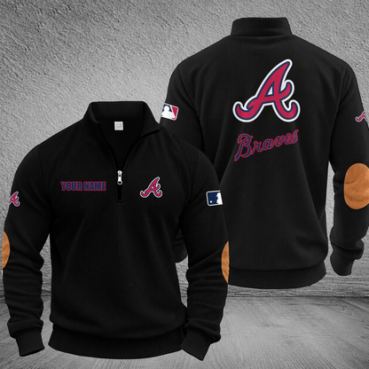 [FLASH SALE] NEW CUSTOMIZED MLB09 ABS ATLANTA BRAVES MULTICOLOR STRIPED QUATER ZIP SWEATSHIRT