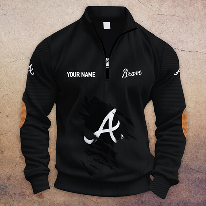 [FLASH SALE] NEW CUSTOMIZED MLB09 ABS ATLANTA BRAVES MULTICOLOR STRIPED QUATER ZIP SWEATSHIRT
