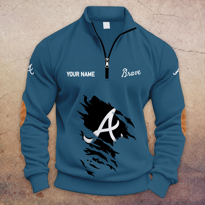 [FLASH SALE] NEW CUSTOMIZED MLB09 ABS ATLANTA BRAVES MULTICOLOR STRIPED QUATER ZIP SWEATSHIRT