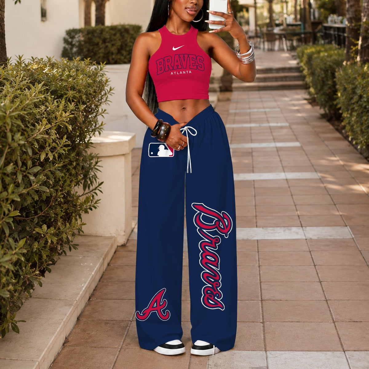 [FLASH SALE] NEW CUSTOMIZED MLB09 ABS ATLANTA BRAVES WOMEN'S CROP TOP & LONGPANTS SET