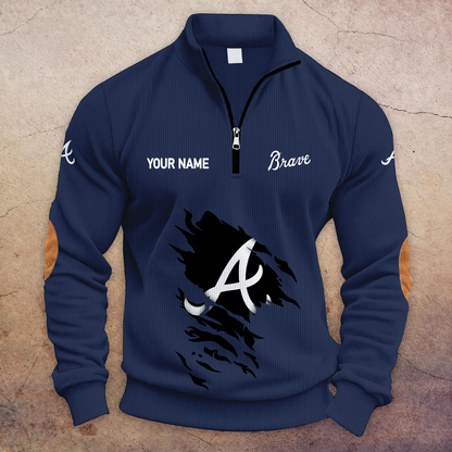 [FLASH SALE] NEW CUSTOMIZED MLB09 ABS ATLANTA BRAVES MULTICOLOR STRIPED QUATER ZIP SWEATSHIRT