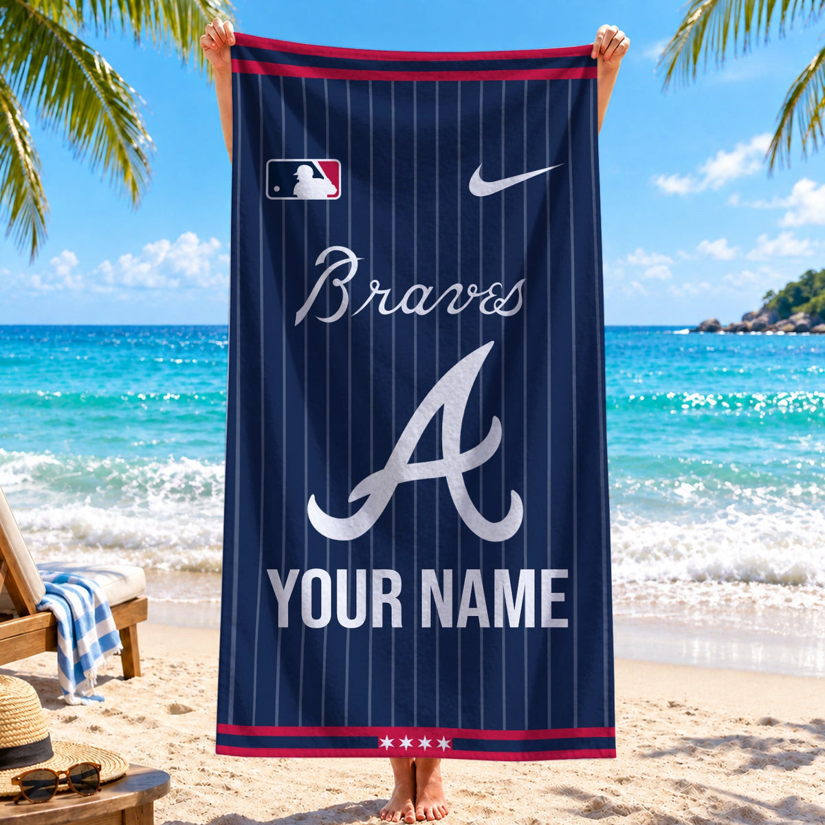 [FLASH SALE] NEW CUSTOMIZED MLB09 ABS ATLANTA BRAVES BEACH TOWEL