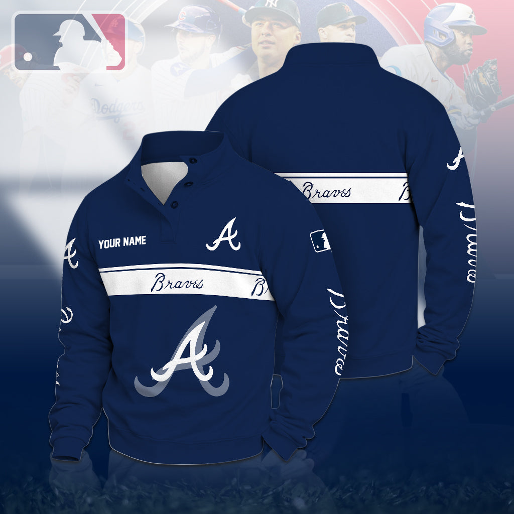 [FLASH SALE] NEW CUSTOMIZED MLB09 ABS ATLANTA BRAVES QUARTER-BUTTON SWEATSHIRT