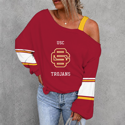 [FAN FAVORITE] NEW CUSTOMIZED NCAA CWS09 USC USC TROJANS WOMEN'S OFF-SHOULDER LONG SLEEVE SHIRT