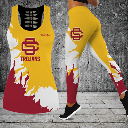 [FAN FAVORITE] NEW CUSTOMIZED NCAA CWS09 USC USC TROJANS HOLLOW TANK TOP & LEGGINGS SET